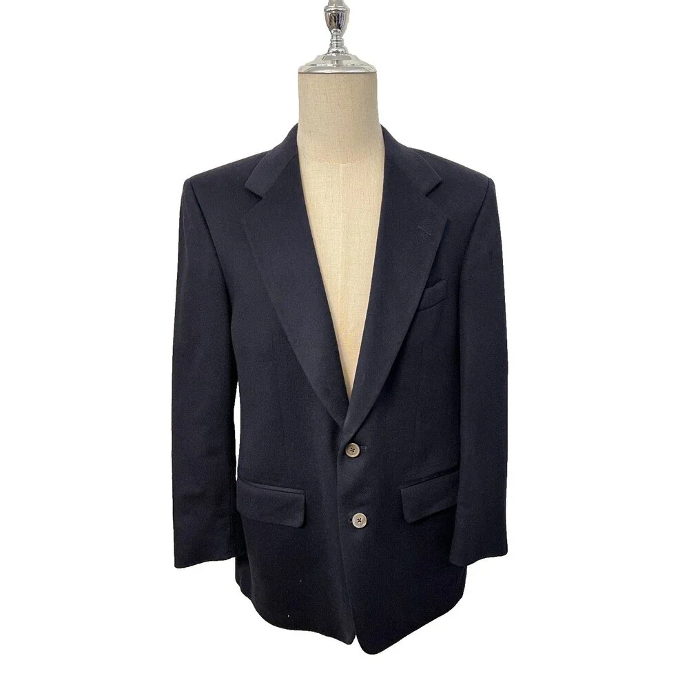 Vtg Barney’s New York Men's 42R Cashmere Navy Blue Blazer Jacket USA Union Made